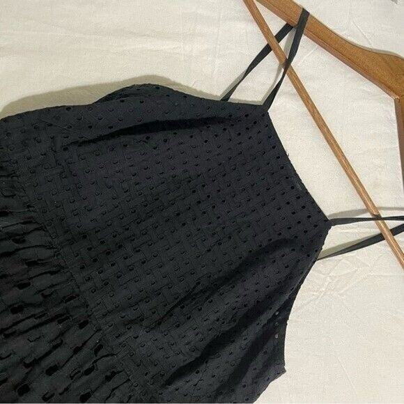 Loft Black Eyelet Midi Dress 2 Petite Cotton Tiered Adjustable Straps Summer - Picture 7 of 13